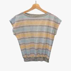 Vintage 80s Club USA Pastel Rainbow Space Dye USA Made Knit Top Cap Sleeve S/M